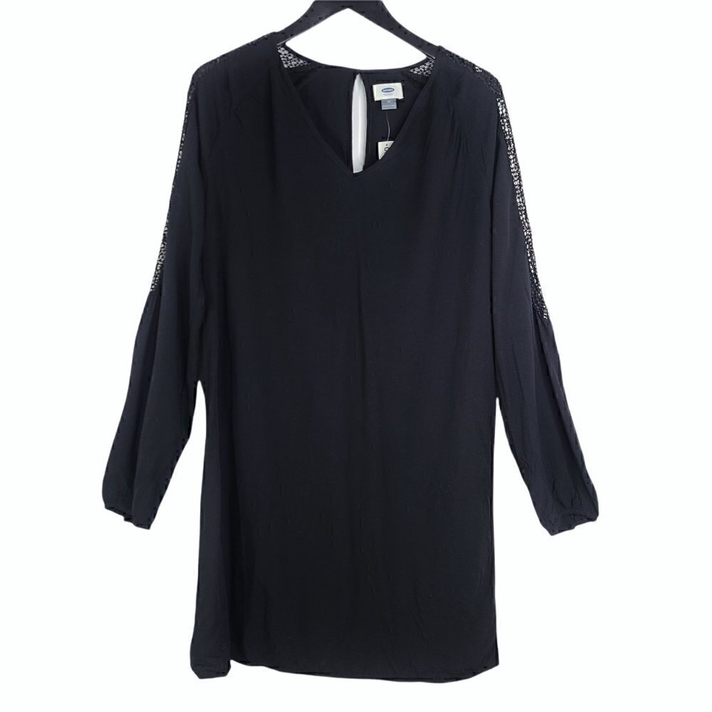 NWT Old Navy Black Crochet V Neck Shift Mini Dress LBD